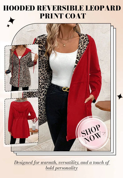 Hooded double-faced leopard print coat