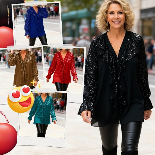 🎅 HOLIDAY HAUL SALE✨Women's V-Neck Chiffon Sequin Long Sleeve Shirt🎁