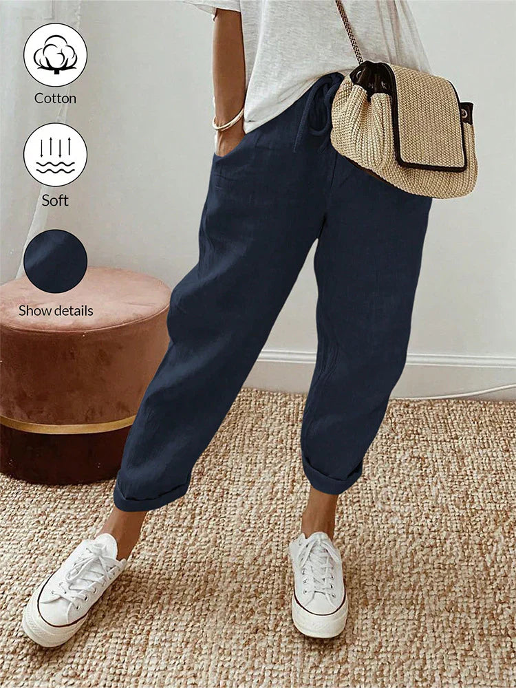 👖Casual Cotton and Linen Pants for Women – Breathable, High-Waisted & Ankle-Length Elegance🤍