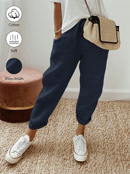 👖Casual Cotton and Linen Pants for Women – Breathable, High-Waisted & Ankle-Length Elegance🤍