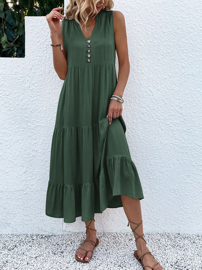 Button Detail Layered Hem Smock Dress（49% OFF）