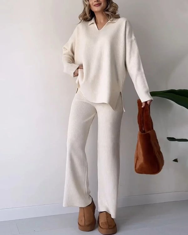 🔥Limited Time Sale 37% OFF🎁V-Neck Casual Slit Knitted Two-Piece Set