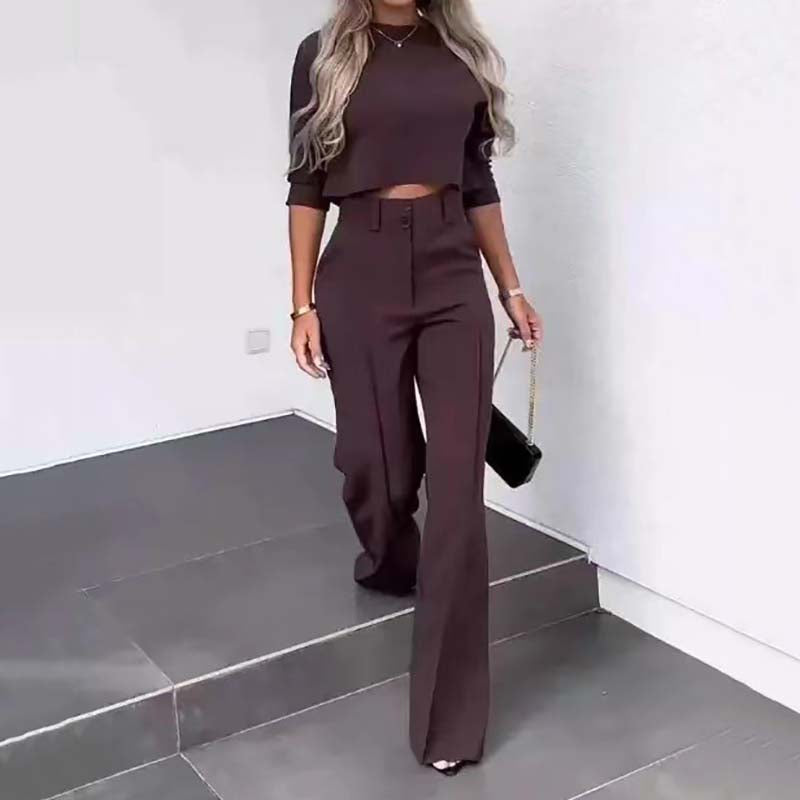 🔥New Arrival💖Women's Elegant Crop Top & Wide-Leg Pants Set👖