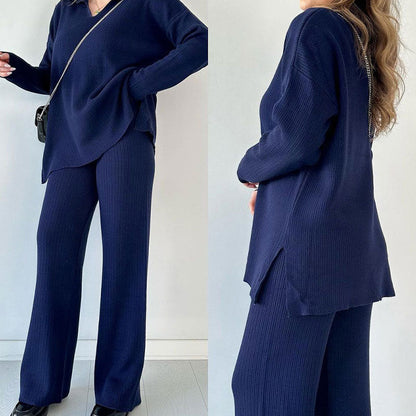 🌸limited-time 50% off🔥V-Neck Casual Slit Knitted Two-Piece Set