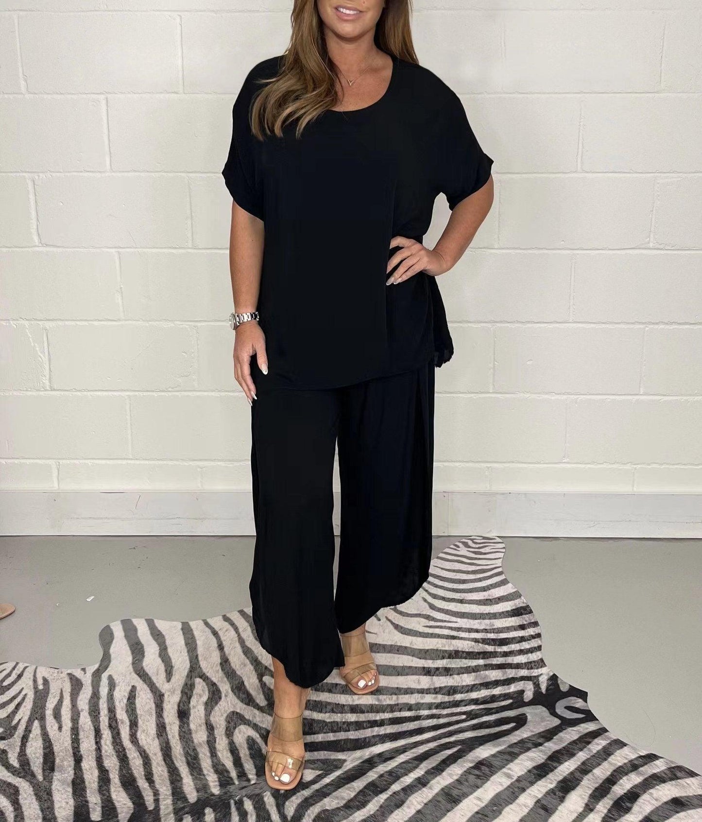 💕Hot Sale 50% OFF💖Fashion Casual Loose Plus Size 2 Piece Set - Short Sleeve + Wide Leg Pants