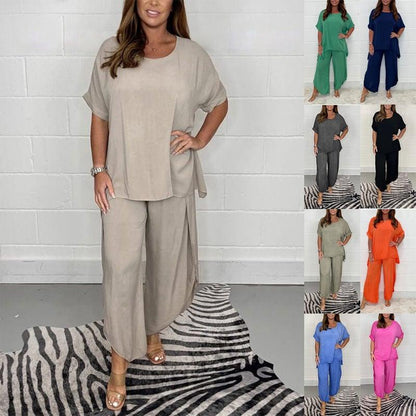 💕Hot Sale 50% OFF💖Fashion Casual Loose Plus Size 2 Piece Set - Short Sleeve + Wide Leg Pants