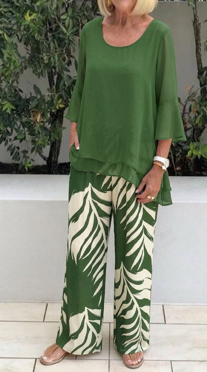 📢📢49% OFF !! ⏰Wemon's Elegant Flowy Top & Printed Pants Set