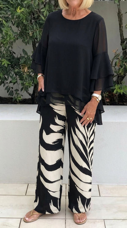 📢📢49% OFF !! ⏰Wemon's Elegant Flowy Top & Printed Pants Set