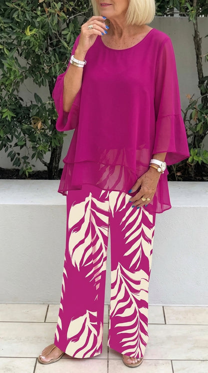 📢📢49% OFF !! ⏰Wemon's Elegant Flowy Top & Printed Pants Set