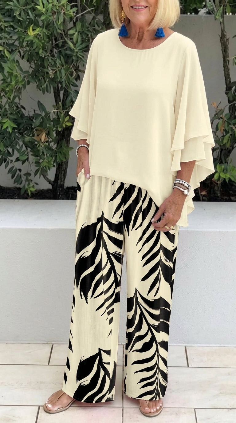 📢📢49% OFF !! ⏰Wemon's Elegant Flowy Top & Printed Pants Set