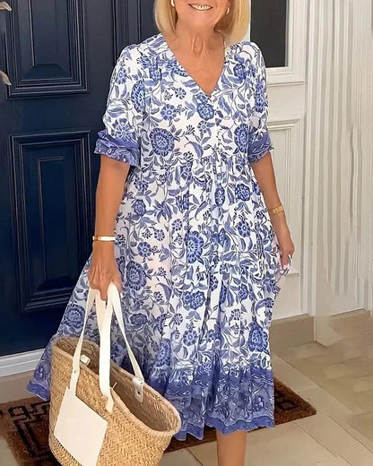 💝Hot Sale💝👗V-neck Cozy Bohemian Latest Style Dress✨