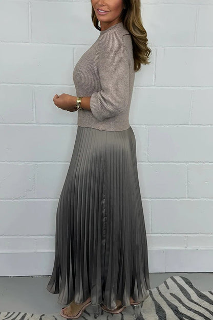 🔥Hot Promotion 49%OFF🔥Women's solid color Long Sleeve Jumper & Pleated Bottom Dress