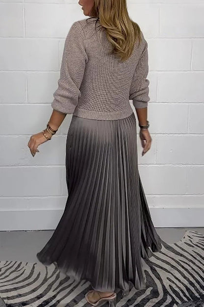 🔥Hot Promotion 49%OFF🔥Women's solid color Long Sleeve Jumper & Pleated Bottom Dress