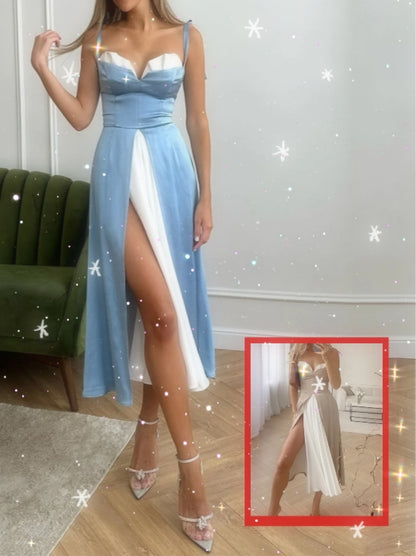 Women's Sleeveless Color Block Pleated Long Dress