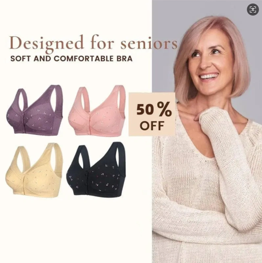 🔥Buy 2 get 1 free (3pcs)🔥Design for Senior Front Closure Cotton Bra