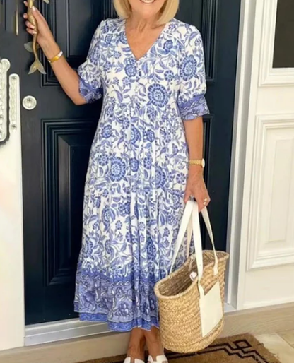💝Hot Sale💝👗V-neck Cozy Bohemian Latest Style Dress✨