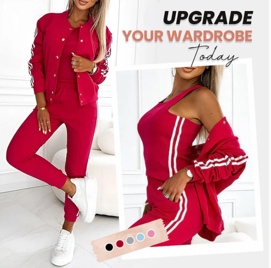 Women's three-piece baseball jacket and pants set