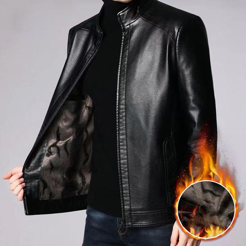 The Best Gift - Men’s Warm Plush Lining Leather Jacket Coat