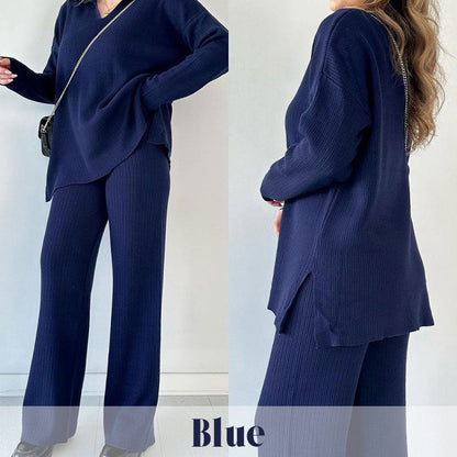 🔥Limited Time Sale 37% OFF🎁V-Neck Casual Slit Knitted Two-Piece Set