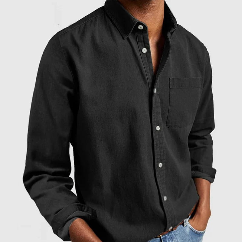 Men's Long Sleeve Lapel Button Down Shirt with Pocket