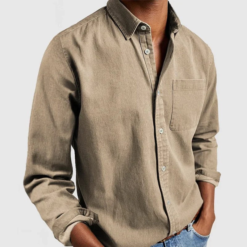 Men's Long Sleeve Lapel Button Down Shirt with Pocket