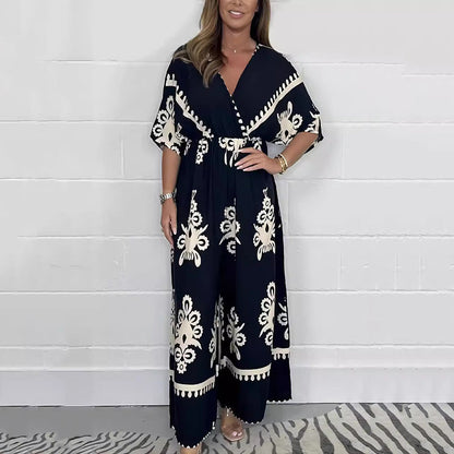 Women’s V-Neck Wide Leg Jumpsuit（49% OFF）
