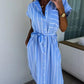 🔥Summer Hot Sale🔥Women's Casual Striped Tie Waist Shirt Dress with Pocket