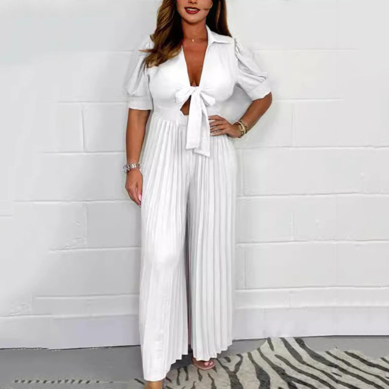 🎉2024 new arrival😍Women’s Solid Color Pleated Jumpsuit