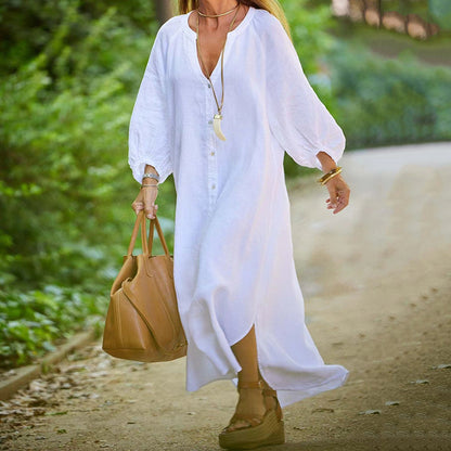 🔥2026 HOT SALE🔥🌸Women’s Minimalist Cotton Linen V-neck Long Dress