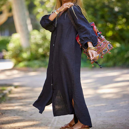 🔥2026 HOT SALE🔥🌸Women’s Minimalist Cotton Linen V-neck Long Dress