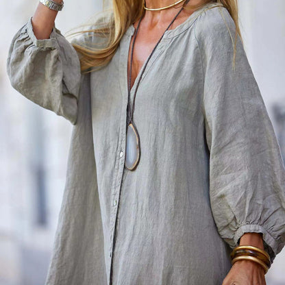 🔥2026 HOT SALE🔥🌸Women’s Minimalist Cotton Linen V-neck Long Dress