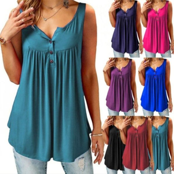 V Neck Loose Hem Women's Sleeveless T-Shirt/Fashion Tank Top