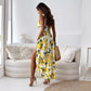 🎉Limited Sale🎉Women’s Elegant Lemon Print Spaghetti Strap Flowy Long Dress