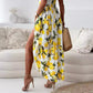 🎉Limited Sale🎉Women’s Elegant Lemon Print Spaghetti Strap Flowy Long Dress