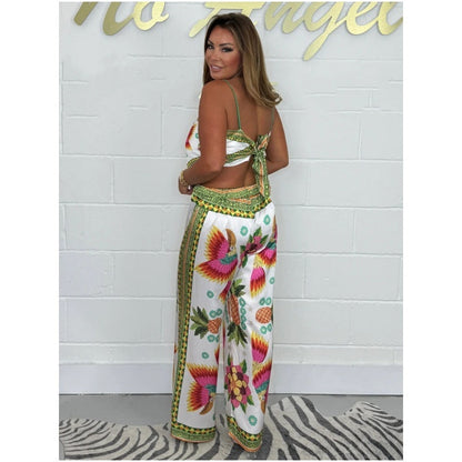 🔥New Arrival 49% OFF⚡50K+ SOLD!💝Spaghetti Strap Printed Top & Loose Women's Pants 2-Piece Set