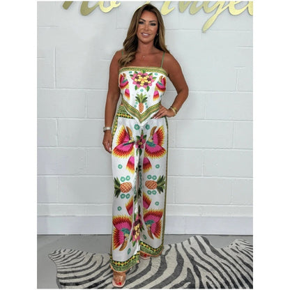 🔥New Arrival 49% OFF⚡50K+ SOLD!💝Spaghetti Strap Printed Top & Loose Women's Pants 2-Piece Set