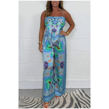 🔥New Arrival 49% OFF⚡50K+ SOLD!💝Spaghetti Strap Printed Top & Loose Women's Pants 2-Piece Set
