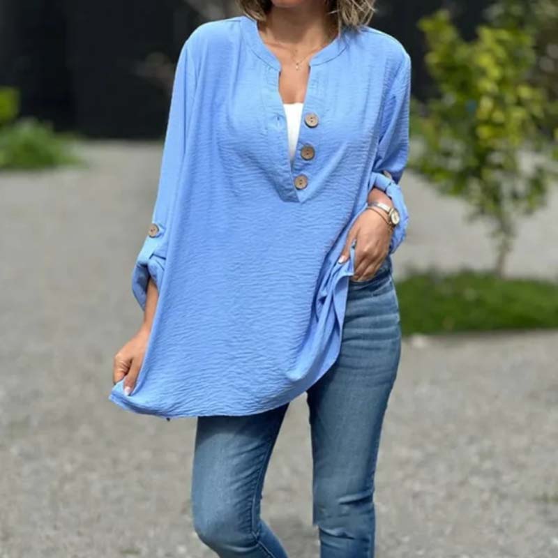 Women's Solid Colour Button-Down Long Sleeve Shirt