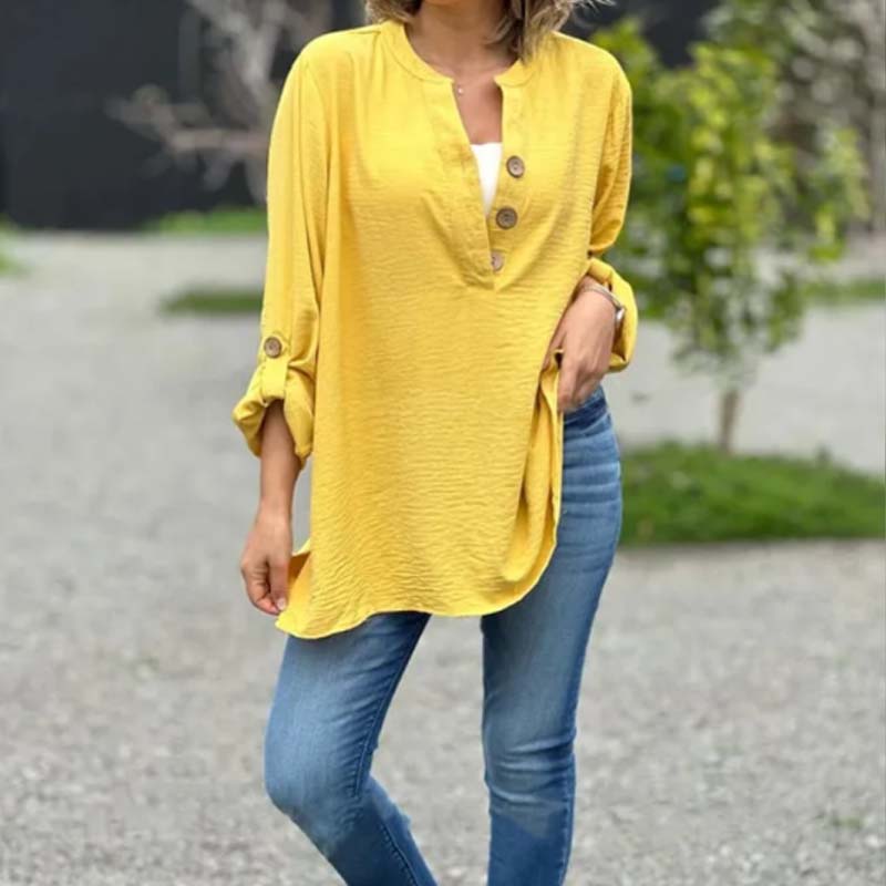 Women's Solid Colour Button-Down Long Sleeve Shirt