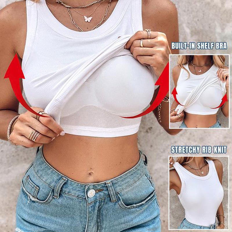 💖LAST DAY SPECIAL SALE💖Ribbed Stretchy Tank Top with Shelf Bra