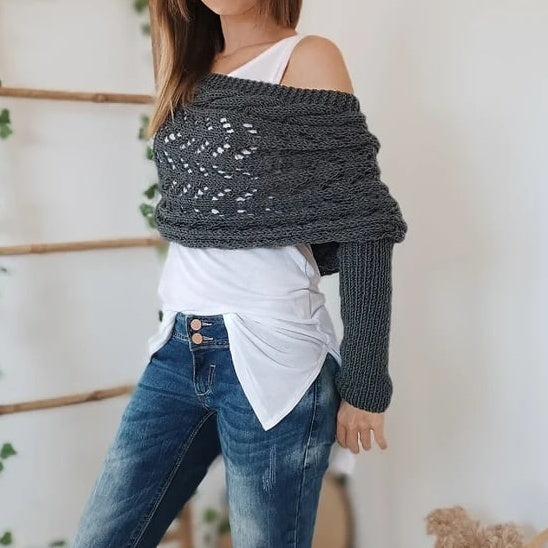 Women’s Knitted Cut-Out Shawl Poncho Wrap