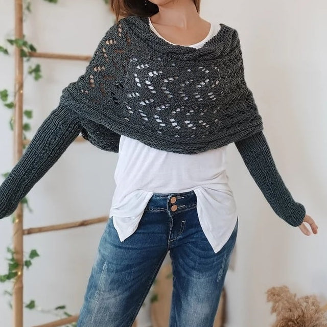 Women’s Knitted Cut-Out Shawl Poncho Wrap