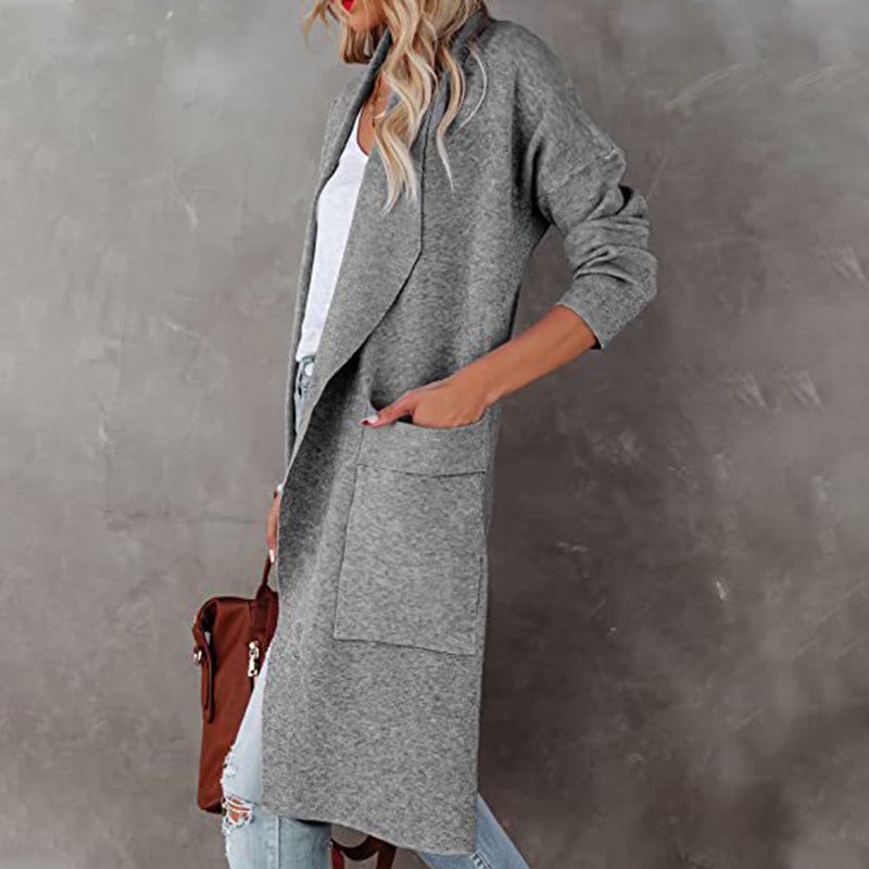 Women's Open Front Lapel Long Trench Coat