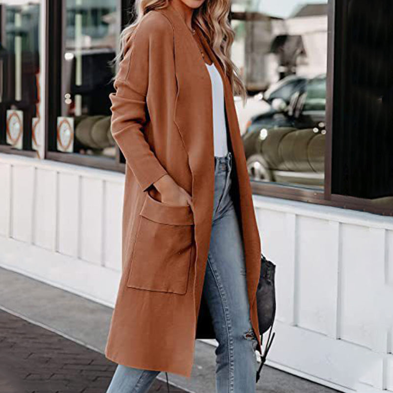 Women's Open Front Lapel Long Trench Coat