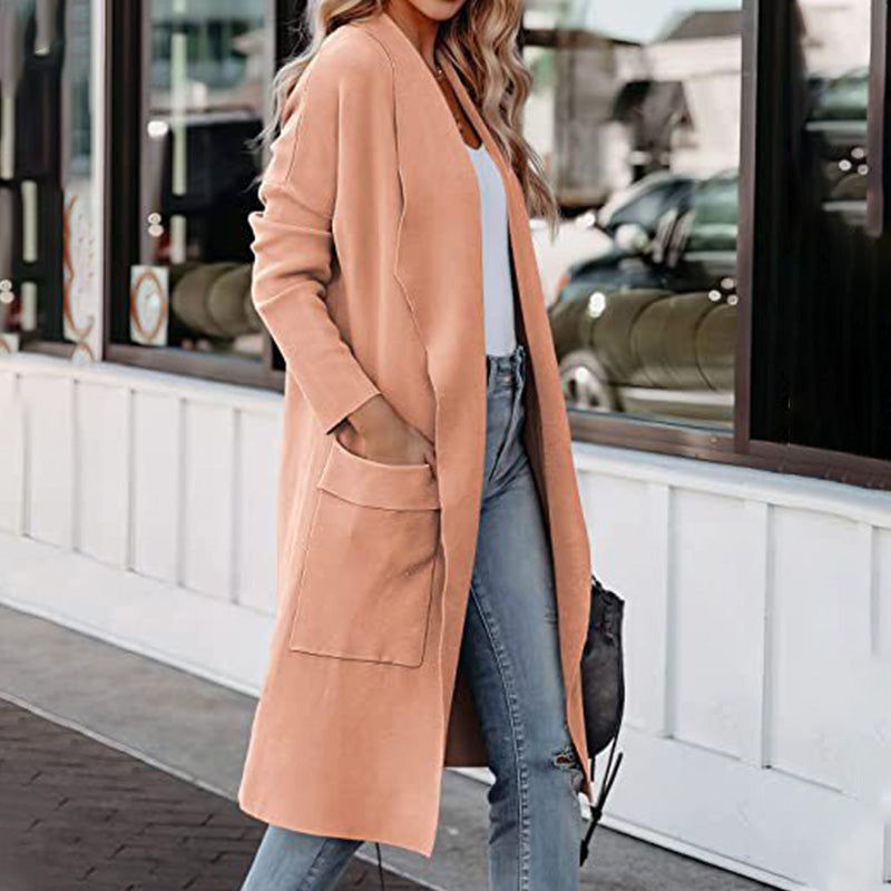 Women's Open Front Lapel Long Trench Coat