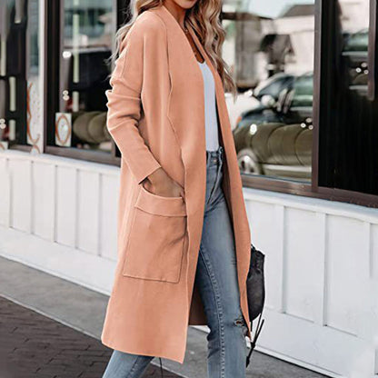 Women's Open Front Lapel Long Trench Coat