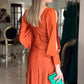 Women's Glossy Flowy Solid Color Floor-Length Dress