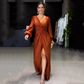 Women's Glossy Flowy Solid Color Floor-Length Dress