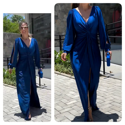 Women's Glossy Flowy Solid Color Floor-Length Dress
