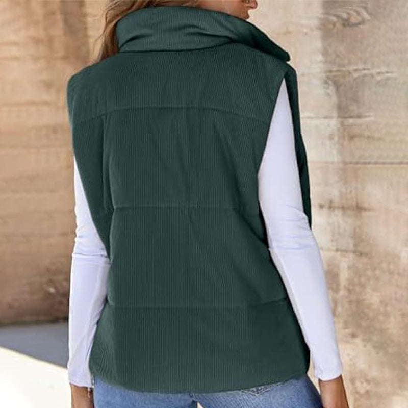 Women's Solid Color Thickened Warm Vest with Pockets